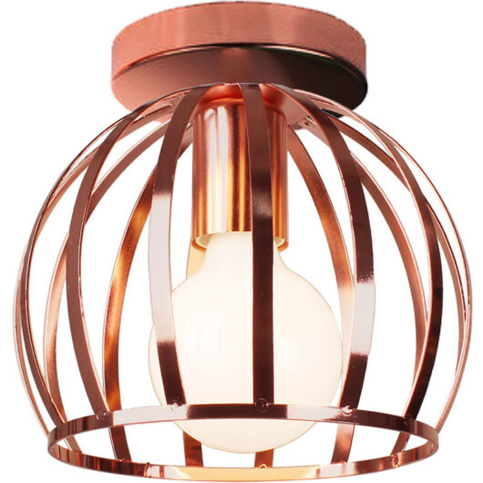 Ceiling Light with Metal Cage, Industrial Round Chandelier Fixture for Bedroom Living Room Hall Kitchen Lounger (1X Rose Gold)