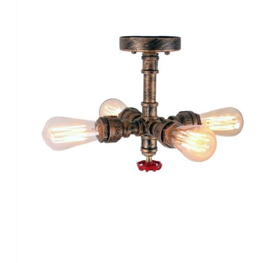 Ceiling Lighting Fixture, Vintage 4 Lights Water Pipe Ceiling Lamp, Creative Chandelier for Home Bar Restaurant Cafe Loft - Bronze