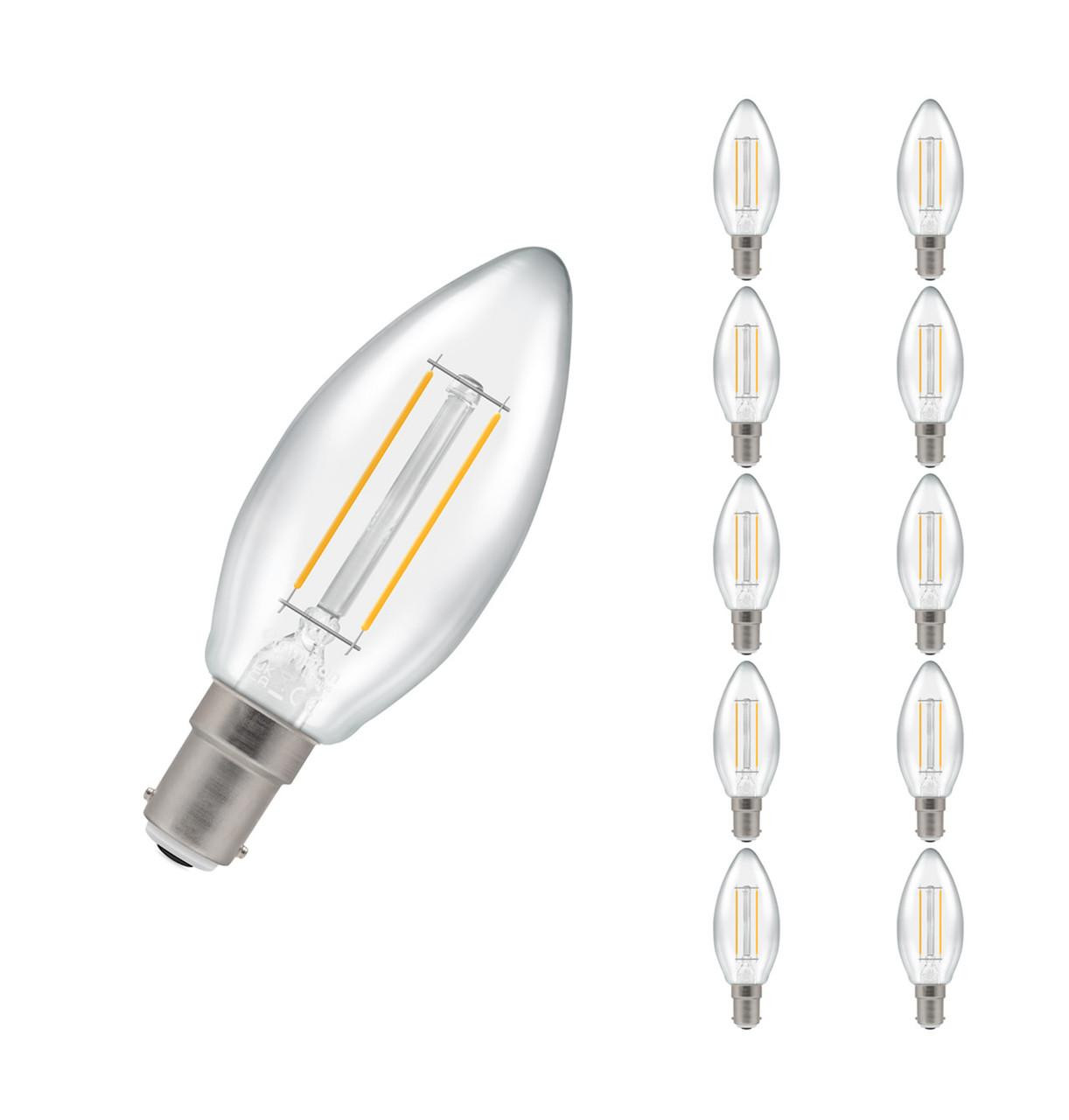 Crompton LED Candle Light Bulbs B15 2.2W Filament Cool White 4000K Small Bayonet Clear (10 Pack)