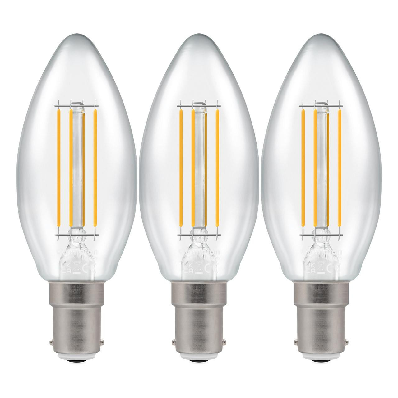 Crompton LED Candle Light Bulbs B15 5.9W Dim Filament Cool White 4000K Small Bayonet Clear (3 Pack)