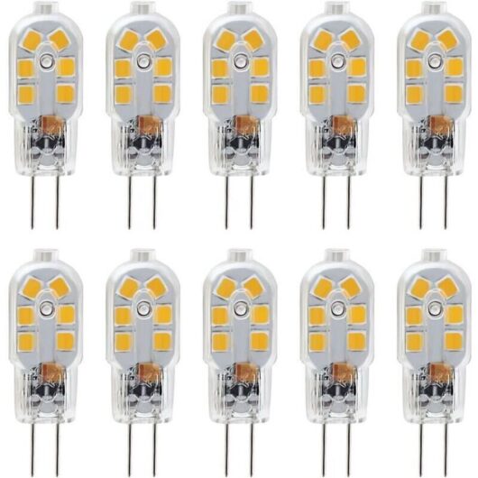G4 12V LED bulb, 1W equivalent to a 10W halogen bulb, flicker-free, 200 lm, warm white (3000K), 360° beam angle, non-dimmable, pack of 10