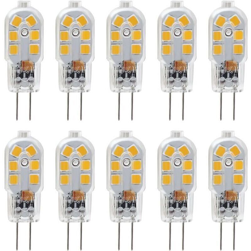G4 12V LED bulb, 1W equivalent to a 10W halogen bulb, flicker-free, 200 lm, warm white (3000K), 360° beam angle, non-dimmable, pack of 10