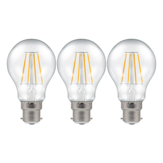 LED GLS Light Bulbs B22 7.5W (60W Eqv) Dimmable Filament Warm White 2700K Clear (3 Pack)