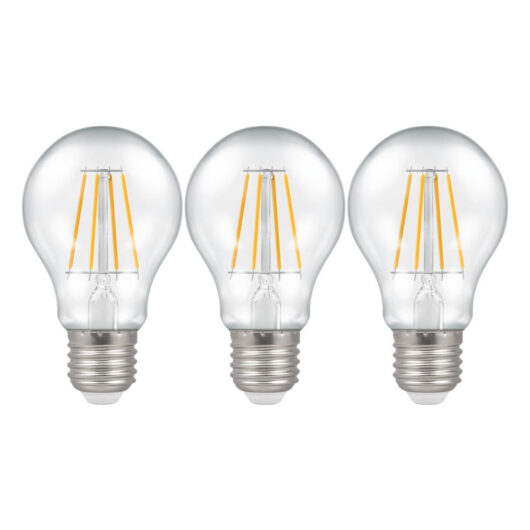 LED GLS Light Bulbs E27 7.5W (60W Eqv) Dimmable Filament Warm White 2700K Clear (3 Pack)