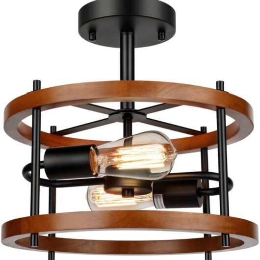 Retro semi-recessed ceiling light, rural farmhouse style, two-head ceiling light, cherry wood color, 220V, light bulb not included