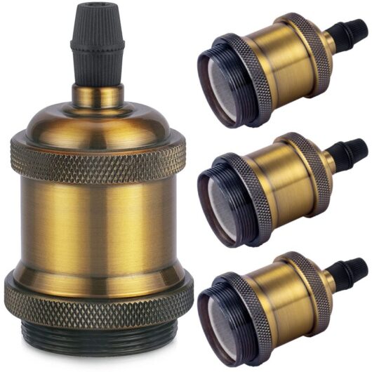 Vintage E27 Lamp Holder - Edison Retro Pendant Light - Solid Ceramic Adapter - 4 Pack Brass Vintage Socket