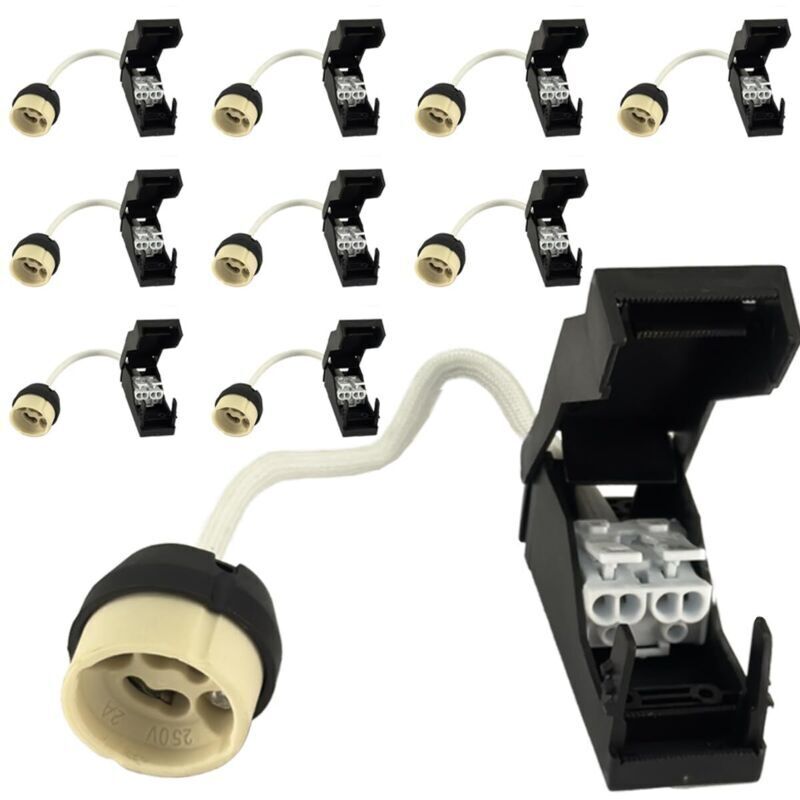 10 Ceramic GU10 Sockets with Cable Connector 2A 230V GU10 Lamp Socket Base Adapter with Insulated Cables for GU10 LED Lamps and Bulbs