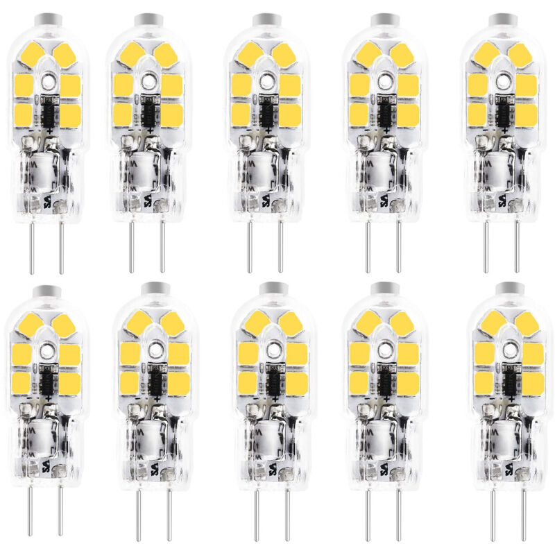 10 G4 LED Bulbs - 3W 150 lm - AC/DC12V - Two pins - Cool white 6000K - Corn style for lamps and ceiling lights