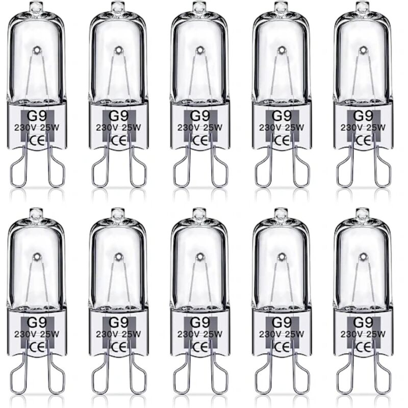 10 G9 Halogen Bulbs - 230V 25W - 350 lm - Warm Light 2700K - Dimmable - Home and Commercial Use - 3000h