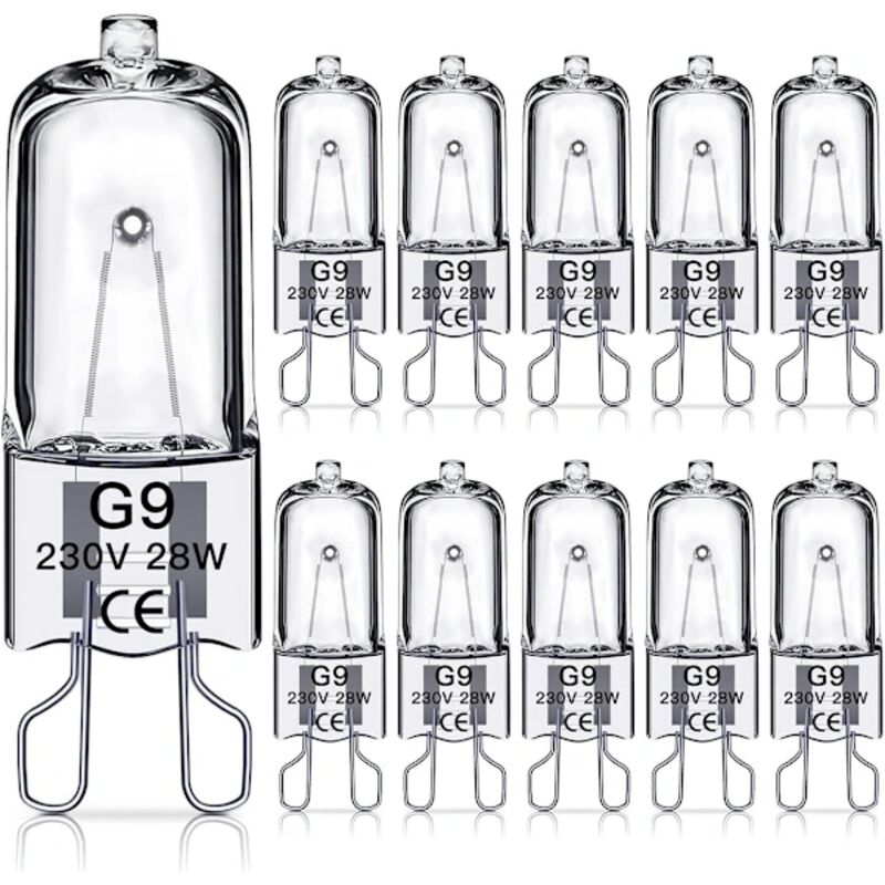 10 G9 Halogen Bulbs - 230V 28W - 392 lm - Warm Light 2700K - Dimmable - Home and Commercial Use - 3000h