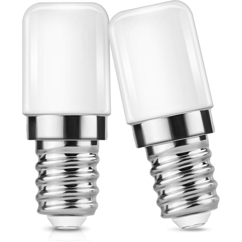 2 LED E14 Bulbs - 2W - 85-265V - 3000K Warm White - Ideal for fridge, night lamps, and sewing machines