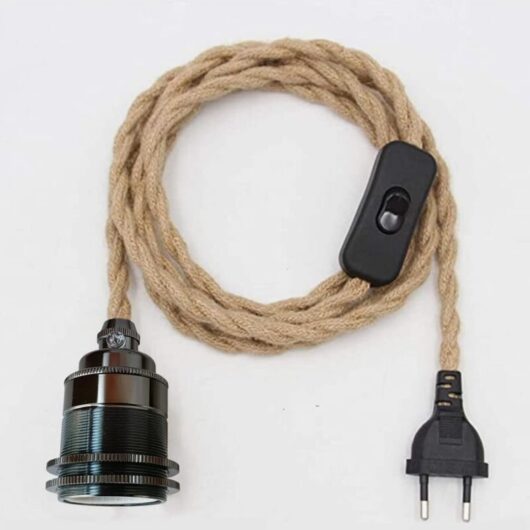 2M Vintage E27 Lamp Socket with Cable and Switch, Hanging Hemp Rope Chandelier, DIY Pendant Light, Creative Industrial Hanging Lamp, Black