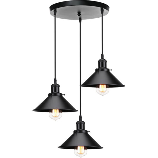 3 Lights Pendant Light, Industrial Metal Hanging Ceiling Lamp, Vintage Retro Chandelier with Lampshade for Kitchen Island (Black)
