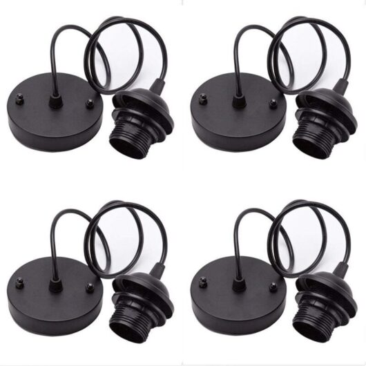 4-piece vintage chandelier set, vintage Edison lamp holder with 100 mm cable for pendant light, E27 (black)