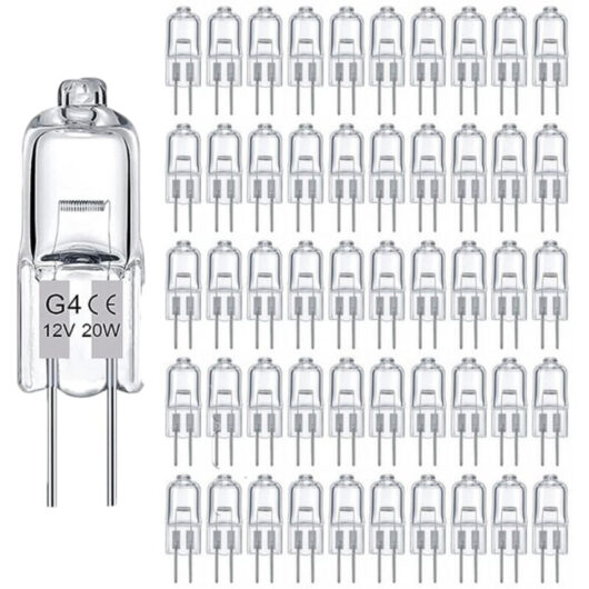 50 G4 Halogen Bulbs - 12V 20W - 280 lm - Warm White 2800K - Dimmable - Indoor Home and Commercial Lighting