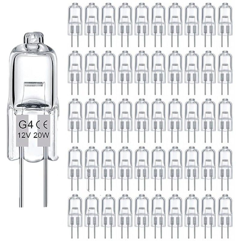 50 G4 Halogen Bulbs - 12V 20W - 280 lm - Warm White 2800K - Dimmable - Indoor Home and Commercial Lighting
