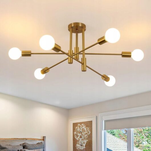 Comely - Industrial ceiling chandelier, 6 lights E27 Ceiling lighting in metal, gold ceiling light, retro ceiling lamp for living room kitchen dining