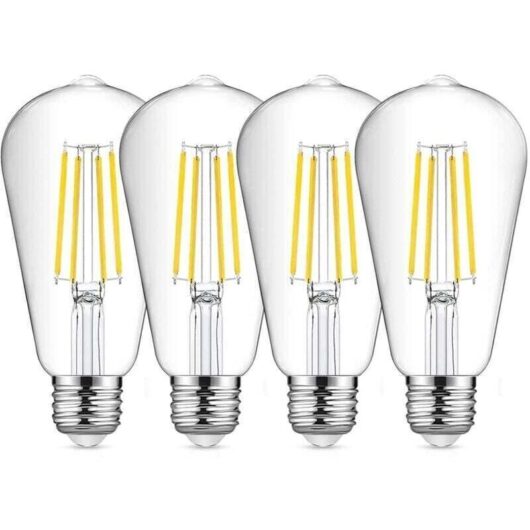 E27 ST64 LED Filament Bulb, 8W, 6500K, Cool White, Vintage Edison Bulb, Retro Antique Lamp, 80W Incandescent Bulb Equivalent, 4-Pack