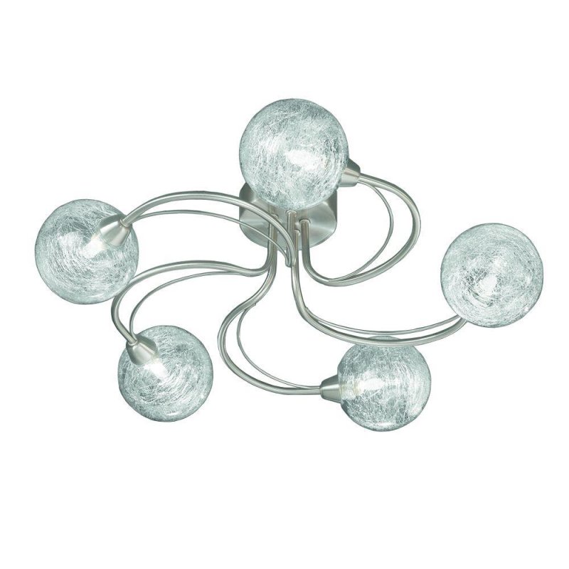 F2327/5 Satin Nickel 5 Light Ceiling Light with Spun Glass Shades