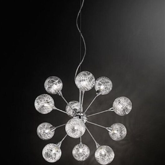 F2329/12 Chrome 12 Light Textured Glass Pendant Ceiling Light