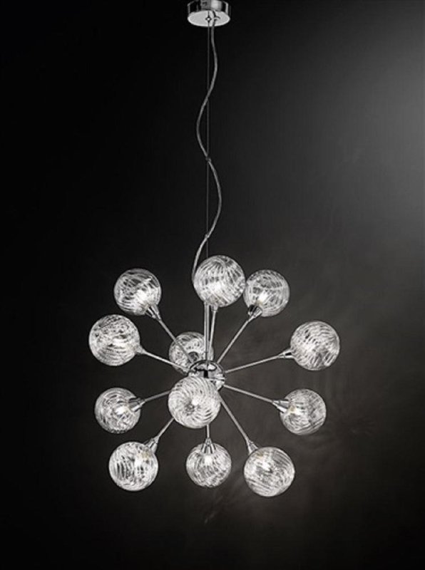 F2329/12 Chrome 12 Light Textured Glass Pendant Ceiling Light