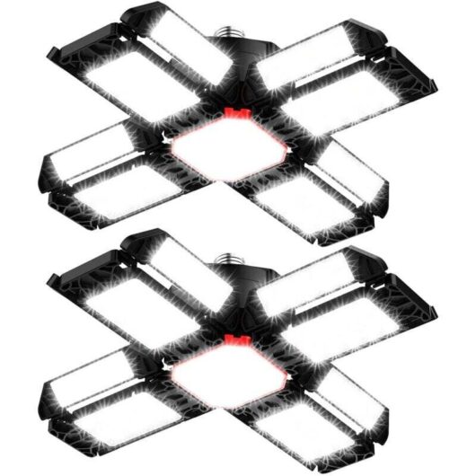[NEVER USED] LED Workshop Light, Garage Lighting, 2 Pack, Deformable Ceiling Light with 12 Adjustable Panels - E26/E27 Bay Window Light for Basement,