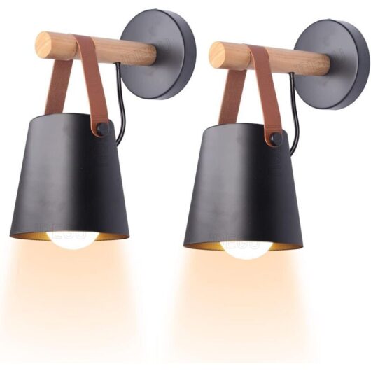 Odipie - never used] Set of 2 minimalist vintage style indoor wall lights, modern E27 wall lamp, lighting fixture, metal shade with wooden bracket