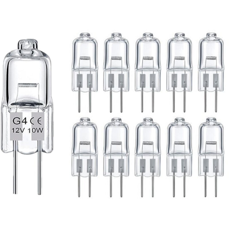 Pack of 10 G4 Halogen Bulbs - 160 Lumens - Warm White 2800K - Dimmable - Home and Commercial Indoor Lighting - 3000h