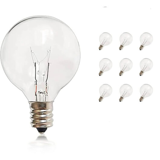 Pack of 10 G40 Filament Bulbs - E12 7W - 60 Lumens - Water Resistant - Indoor and Outdoor Lighting - Warm Amber