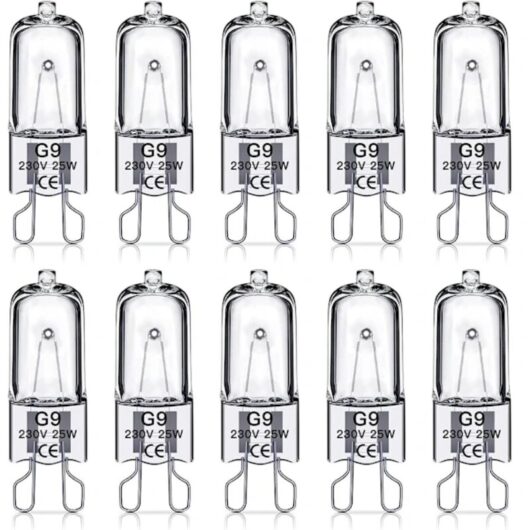 Pack of 10 G9 Halogen Bulbs - 230V 25W - 350 lm - Warm White 2700K - Dimmable - Indoor Home and Commercial Lighting - 3000h