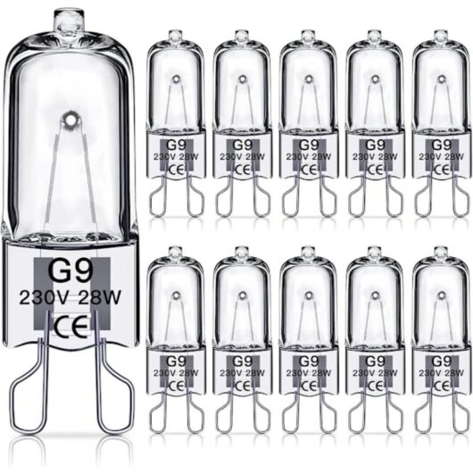Pack of 10 G9 Halogen Bulbs - 230V 28W - 392 lm - Warm White 2700K - Dimmable - Indoor Home and Commercial Lighting - 3000h