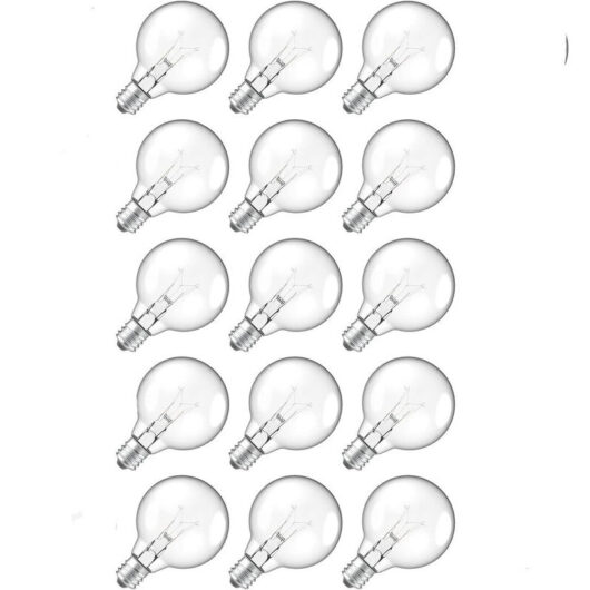 Pack of 15 G40 Filament Bulbs - E12 7W - 60 Lumens - Water Resistant - Indoor and Outdoor Lighting - Warm Amber