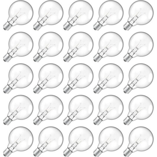 Pack of 25 G40 Filament Bulbs - E12 7W - 60 lm - Waterproof for indoor and outdoor string lights - Warm amber light