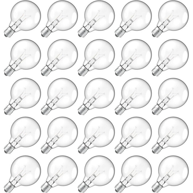 Pack of 25 G40 Filament Bulbs - E12 7W - 60 lm - Waterproof for indoor and outdoor string lights - Warm amber light