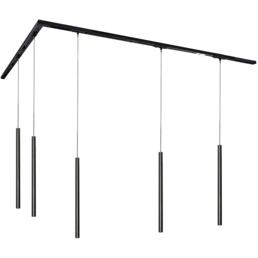 Qazqa - Modern Track Lighting System with 5 Pendant Lights Black 1-Phase - Iconic Frini