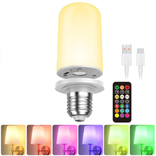 Rechargeable LED E27 Bulb USB-C - 1 unit - RGB 5000 mAh - Remote - Emergency Lighting with Magnet & Timer