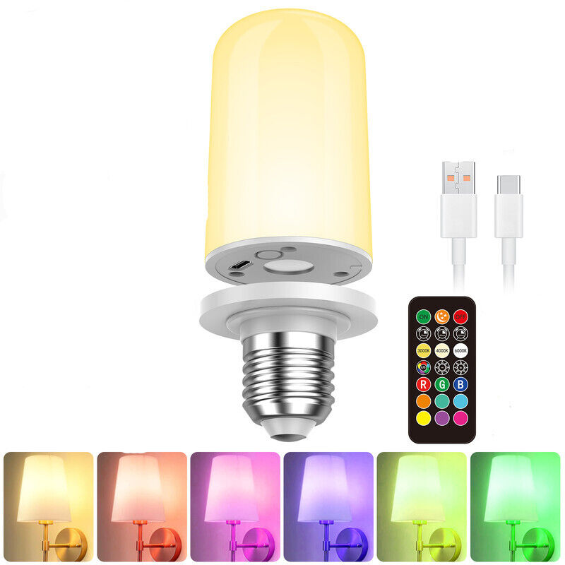 Rechargeable LED E27 Bulb USB-C - 1 unit - RGB 5000 mAh - Remote - Emergency Lighting with Magnet & Timer