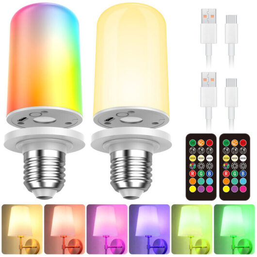 Rechargeable LED E27 Bulb USB-C - 2 units - RGB 5000 mAh - Remote - Emergency Lighting with Magnet & Timer