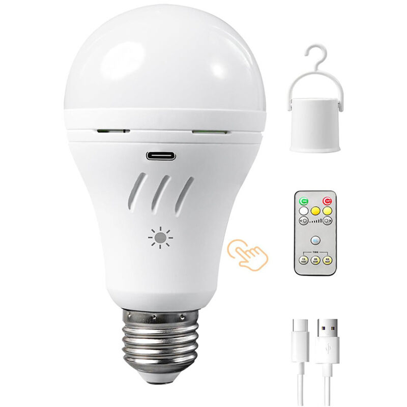Rechargeable LED E27 Bulbs - 2200 mAh - Three Brightness Levels - 3000/4000/6000K - Remote - Timer - Versatile Emergency Light