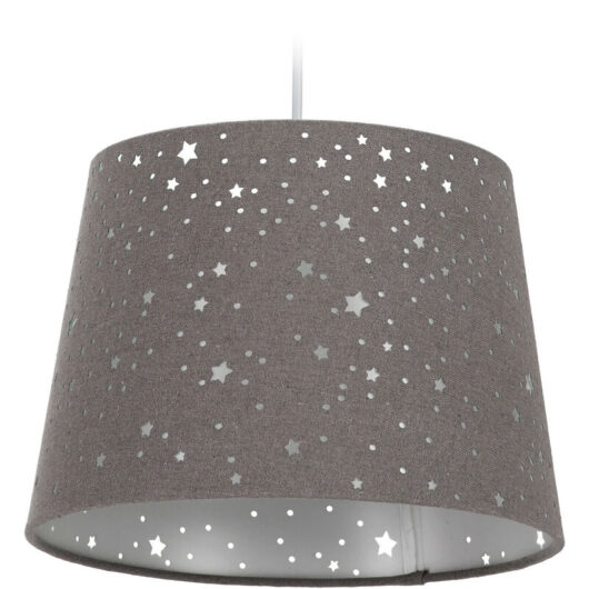 Relaxdays - Children's Hanging Lamp with Star Design, Kids' Ceiling Light, Round Fabric Lampshade, Grey