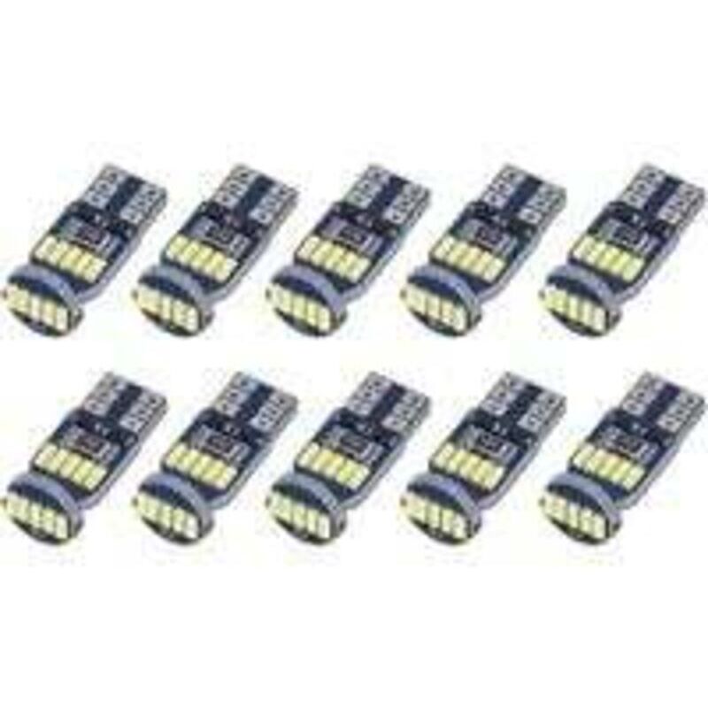 Set of 10 T10 W5W LED Bulbs, Canbus Error Free, 15pcs, SMD 4014, Car LED Bulbs, 194 168 2825, White 6000K, for Interior Light, Trunk Light, License