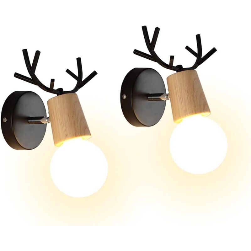 Set of 2 Modern Creative Deer Antler Design Wall Lamps Indoor Wood and Metal Wall Light Art Deco Wall Lamp for Bedroom Living Room Hallway Restaurant