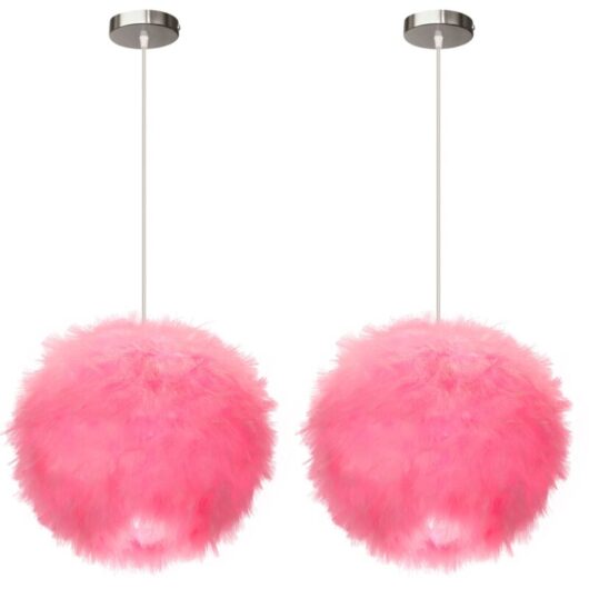 Wottes - 2-pack Modern Ceiling Pendant Light Feather Hanging Lamp Fixture Pink Round Chandelier Lampshade Ø30cm