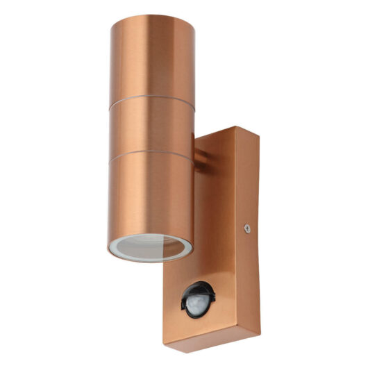 Zink LETO Up and Down Wall Light with PIR sensor in Copper Outdoor Exterior Front Door Lights