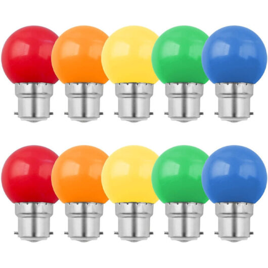 10 pieces G45 1W spherical LED bulbs in red, green, blue, orange and yellow, suitable for weddings, Halloween, Christmas
