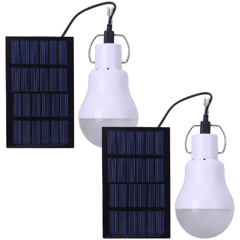 2-pack 15W Solar Lamp LED Light Bulb Portable for Outdoor Lighting Hiking Camping Fishing Tent Indoor Trekking