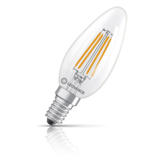 Ledvance Candle LED Classic B Light Bulb E14 3.4W (40W Eqv) Dim Warm White Clear Superstar Small Screw Filament