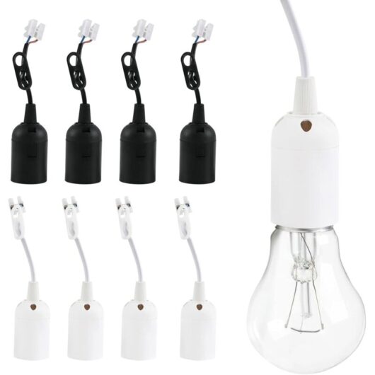 Tinor - E27 Lamp Holders, 8 Pcs Lamp Socket Holder, Plastic Bulb Base with Cable, for Office Kitchens, Plant Grow Light and Aquarium Light