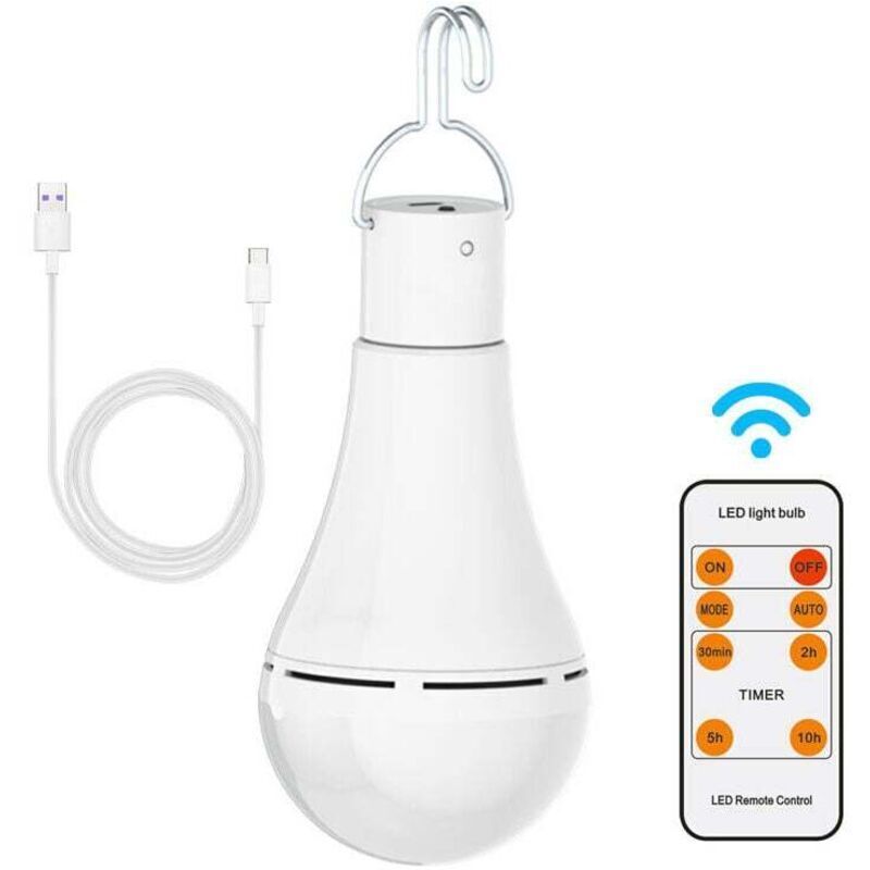 USB Rechargeable Light Bulb with Remote Control, 7W LED Battery Bulbs, E27 Touch Dimmable Bulb with Timer Function, Outdoor Camping Emergency Light
